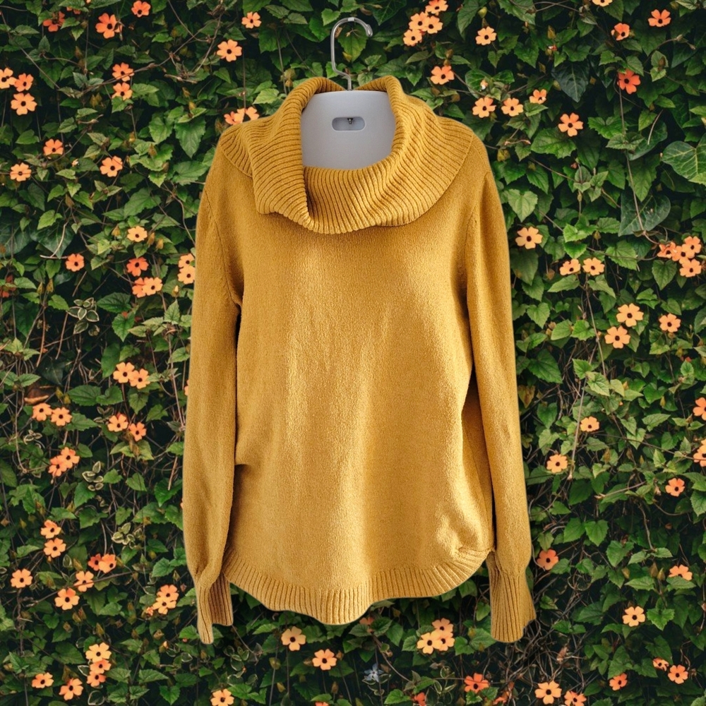 Tahari | Cozy Mustard Cowl Neck Long Sleeve Sweater (SIZE S)